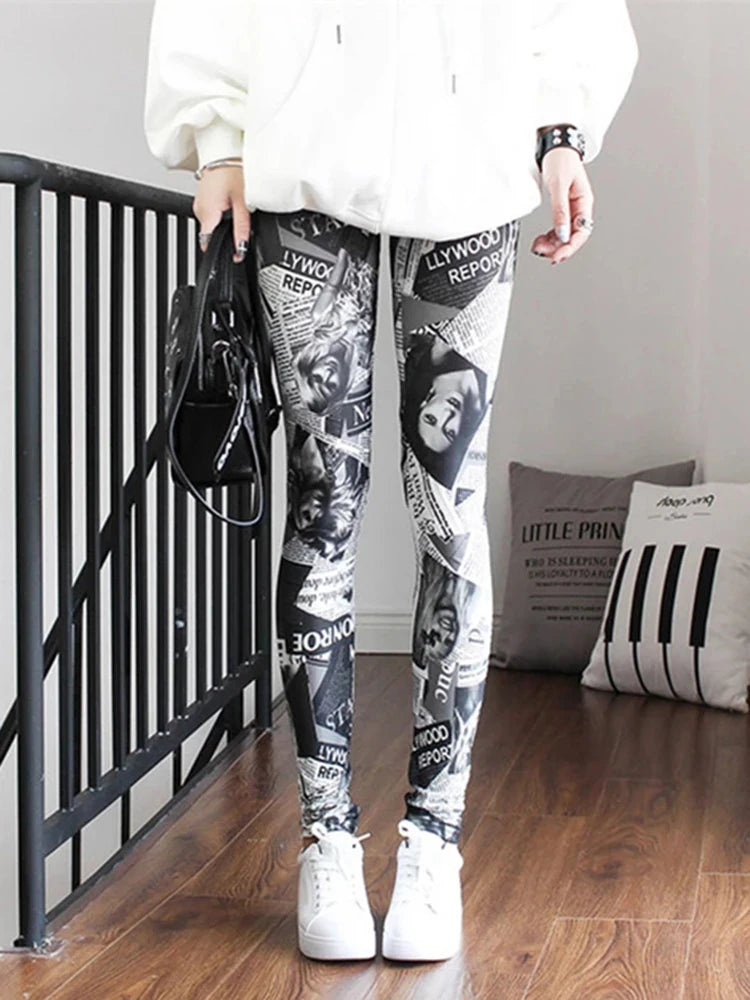 Graffiti Leggings Patterned Print Leggings For Women Leggings Houndstooth  Elastic Design Vintage Leggings