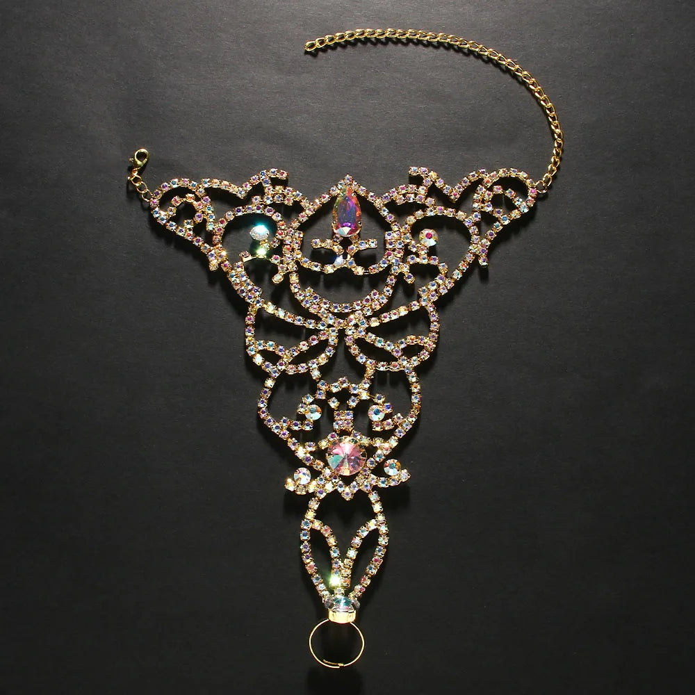Colorful Hollow Belly Dance Anklet Chain  Water Drop Crystal Anklet