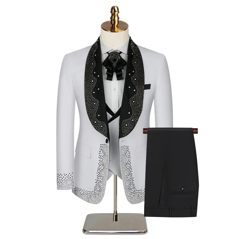 High-grade Light Luxury Men's Suits Set 3 Pieces, Wedding Host Banquet Performance Party Blazer with Pants Vest