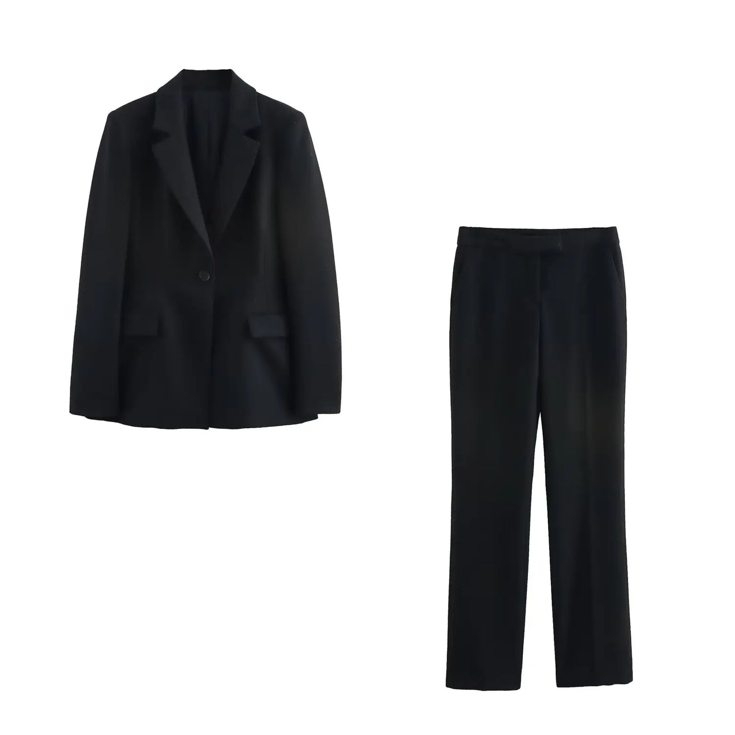 Women's clothing with padded shoulders, slim lapel, long-sleeved casual suit jacket, mid-waist flared pants