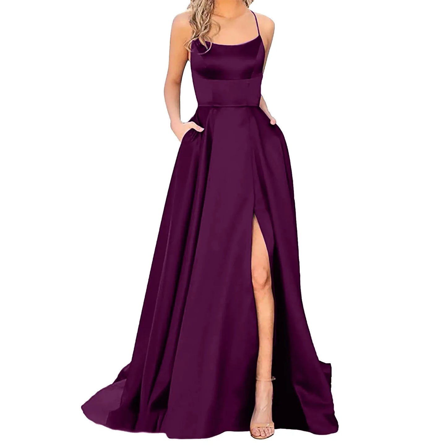 Sexy Prom Dresses Women's Long Dresses Sexy Criss-cross Satin Spaghetti Strap Prom Dress Formal Dresses for Women