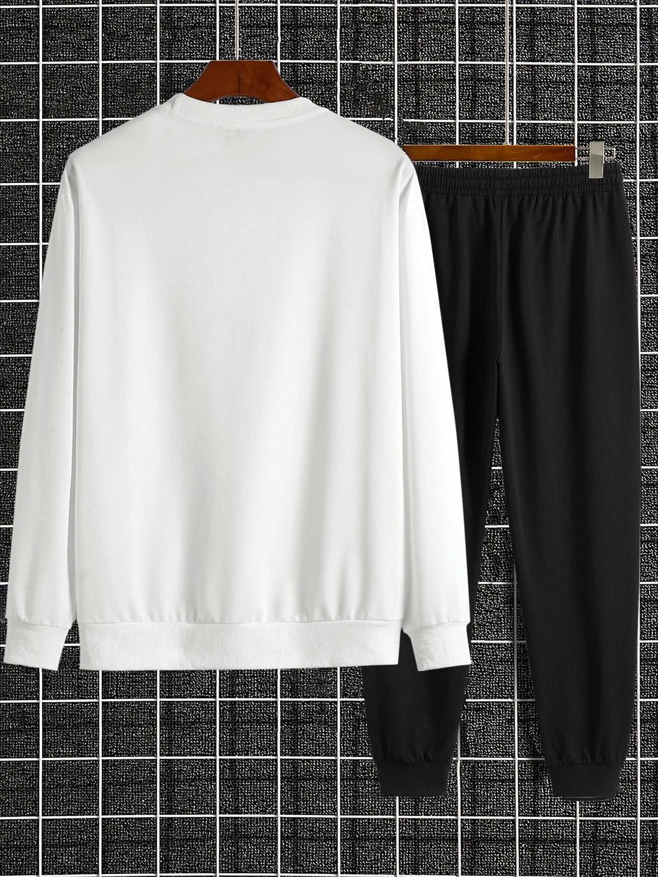 Autumn Trendy  Sweatshirt Sweatpants Set Men's Daily Loose Casual Fit Printed Hundred Long Sleeve Sweatshirt 2 pieces Set