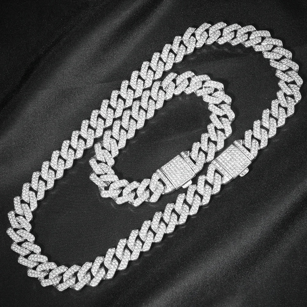 3pcs Necklace+Bracelet+Watch Cuban Chain Watch for Men Hip Hop Miami Curb Iced Out Paved Rhinestone Rapper Cuban men Jewelry set