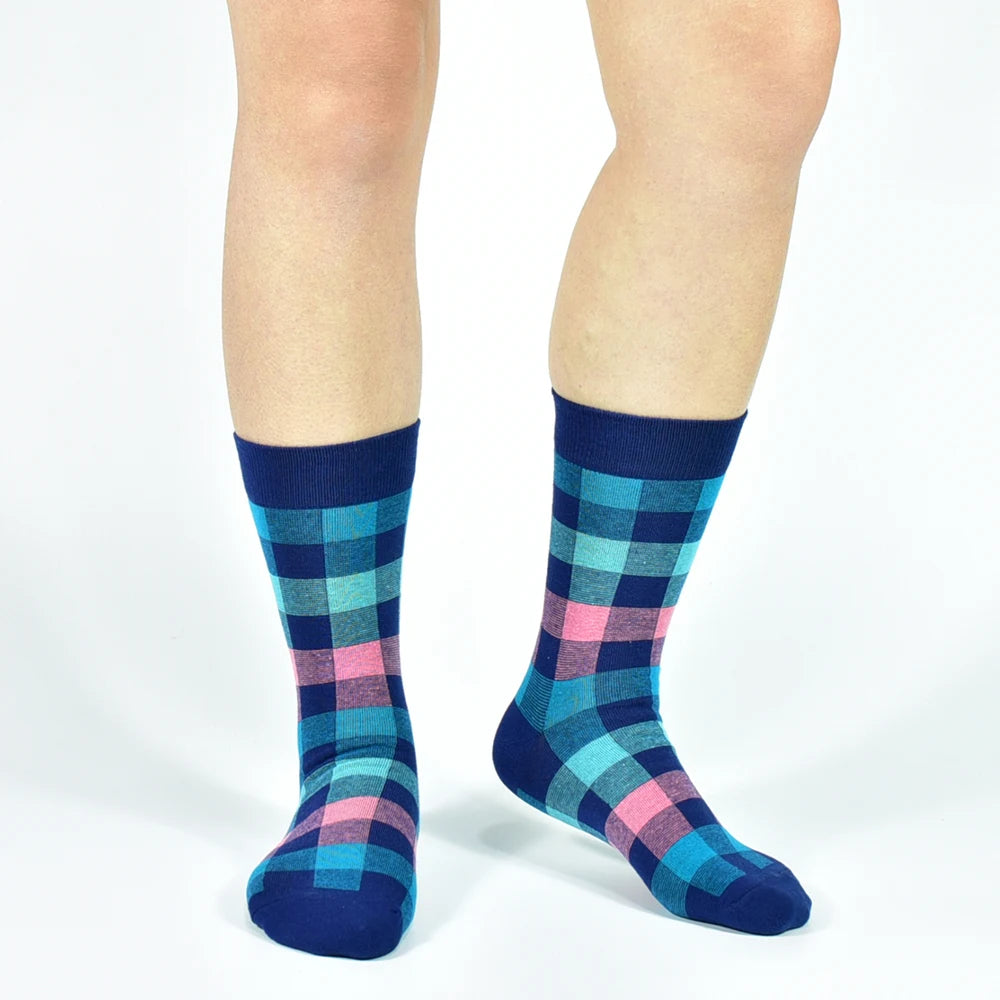 5pairs Mens Cotton Dress Black Argyle Pattern Crew Funny Socks for Men Gifts