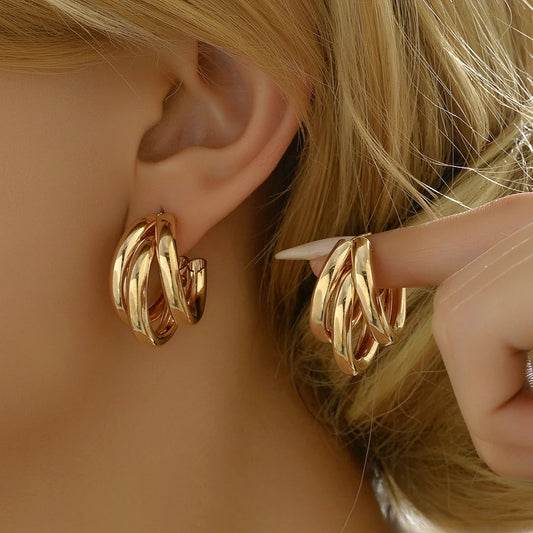 Stainless Steel Smooth Metal Chunky Hoop Earrings for Women Fashion Round Circle Hoops Statement Earrings