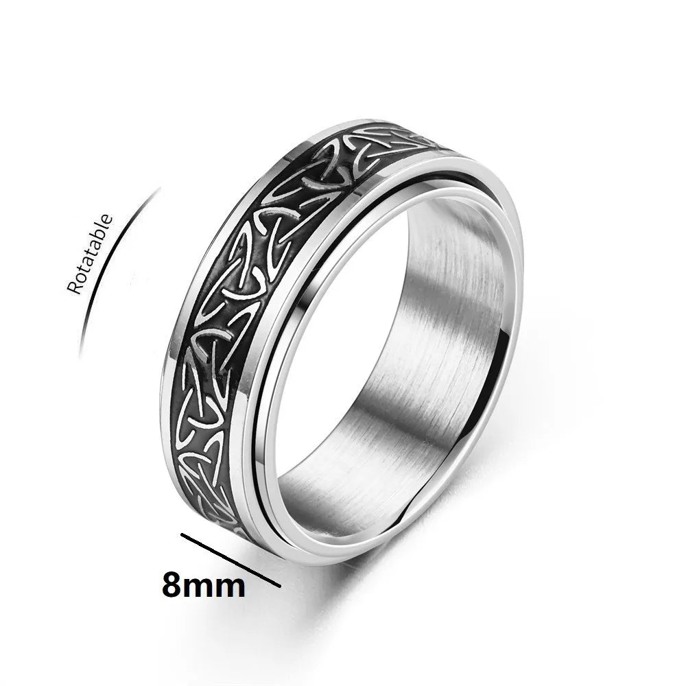 Viking Celtic Knot Rune Rings For Men Rotating Stainless Steel Anti Stress Anxiety Relief pinning Ring