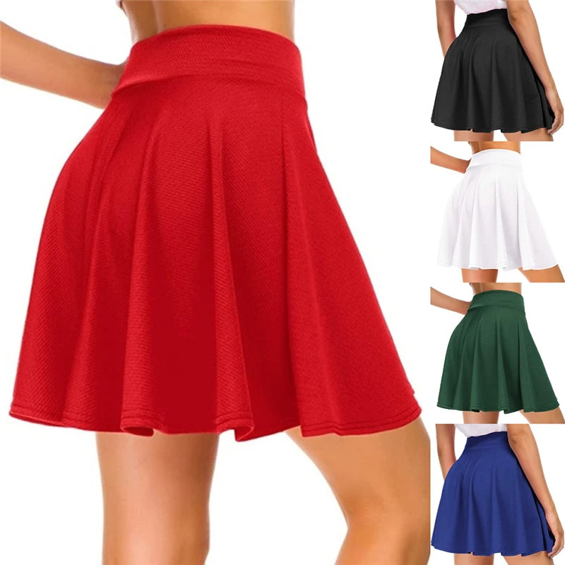Women's Basic Versatile Stretchy Flared Casual Mini Skater Skirt Red Black Blue White Short Skirt 3XL