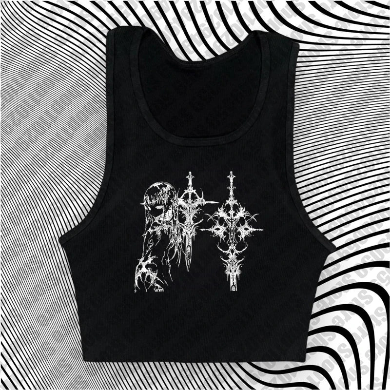 Aesthetic Sweet Sexy Tank Tops Women Sleeveless Casual Cartoon Print Tanks  All Match Cropped