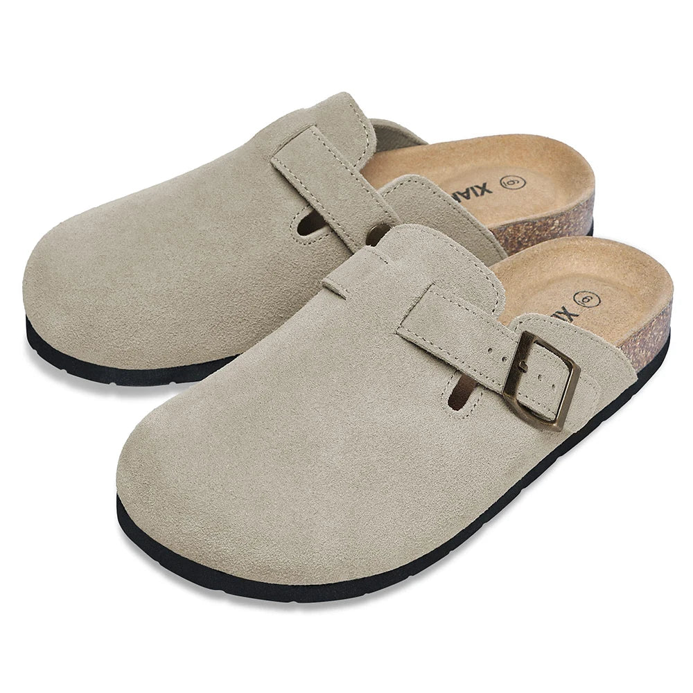 Women's Suede Clogs Shoes Adjustable Buckle Slip Casual Fashion Footbed Home Clog