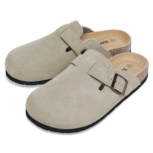 Women's Suede Clogs Shoes Adjustable Buckle Slip Casual Fashion Footbed Home Clog
