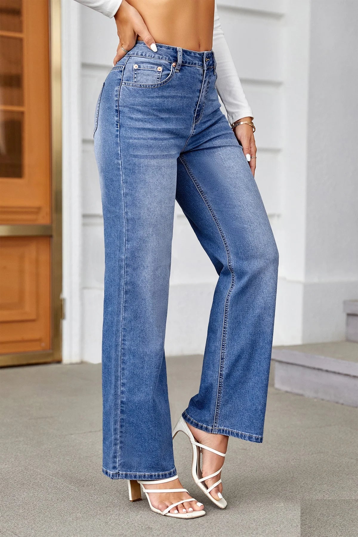 Women's High Waisted  Jeans Comfortable Fashion Casual Straight Wide Leg Trousers Denim Pants