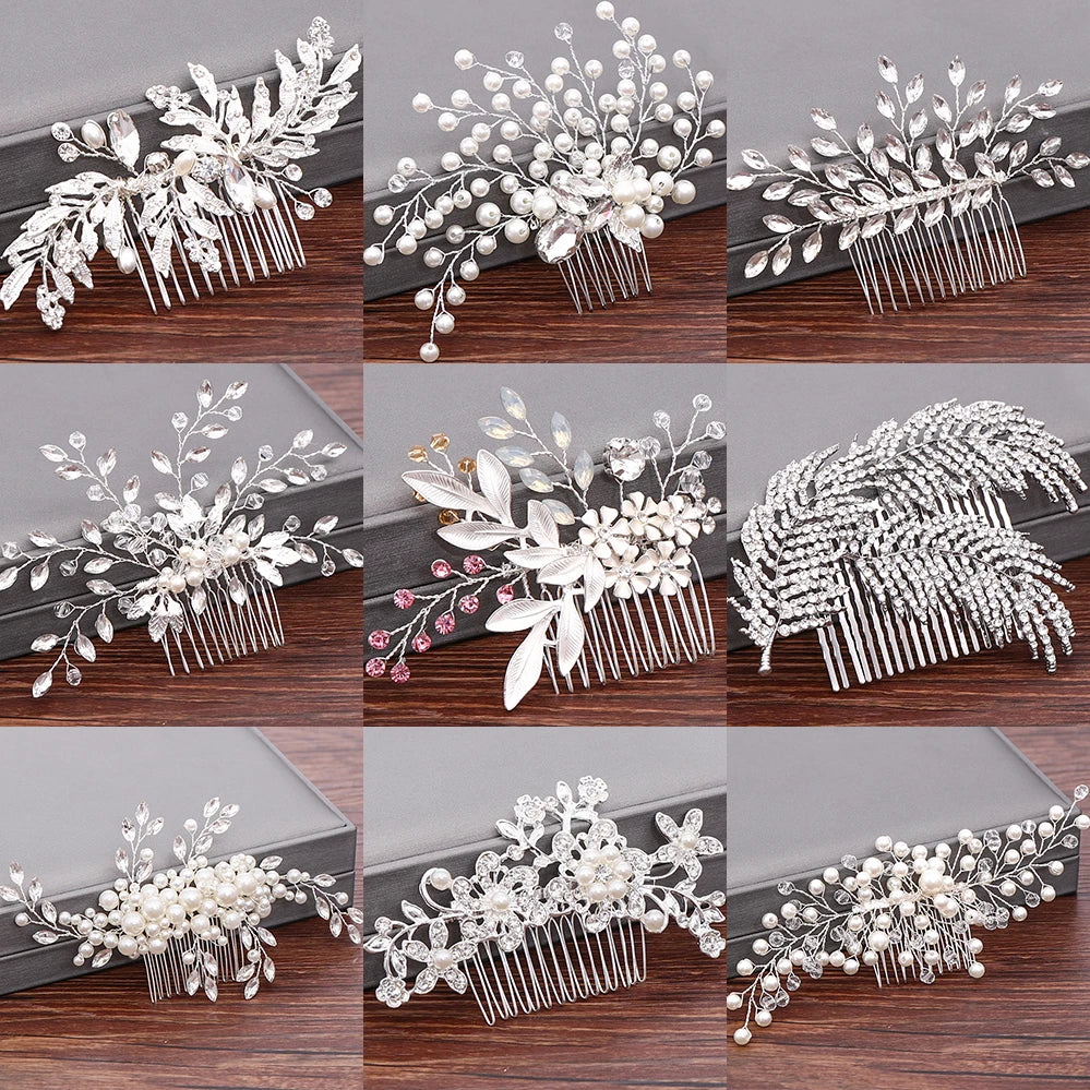 Hair Combs  Hair Accessories For Women Hair Jewelry Silver Color Pearl Rhinestone Head Jewelry Women Accessories
