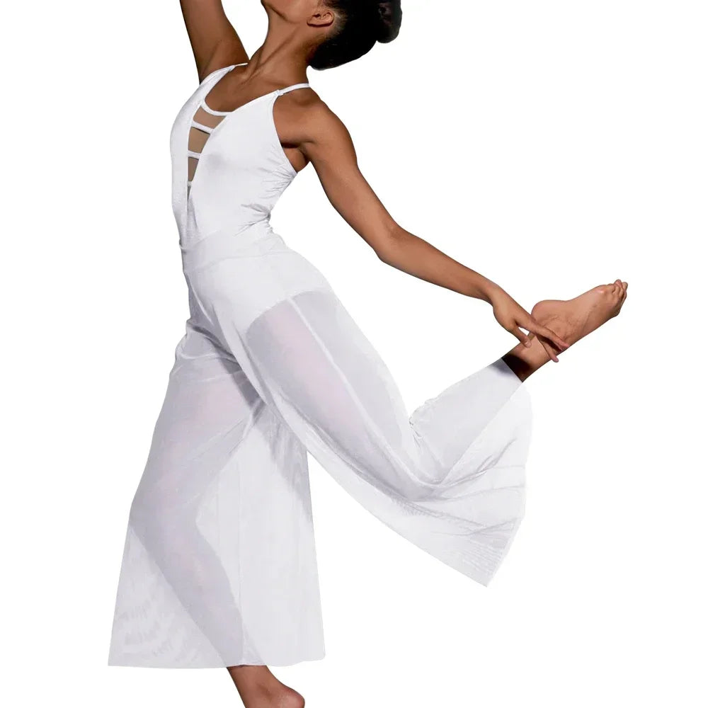 2 Piece Dance Camisole Leotard and Wide Leg Pants Outfit Contemporary Dance Wear