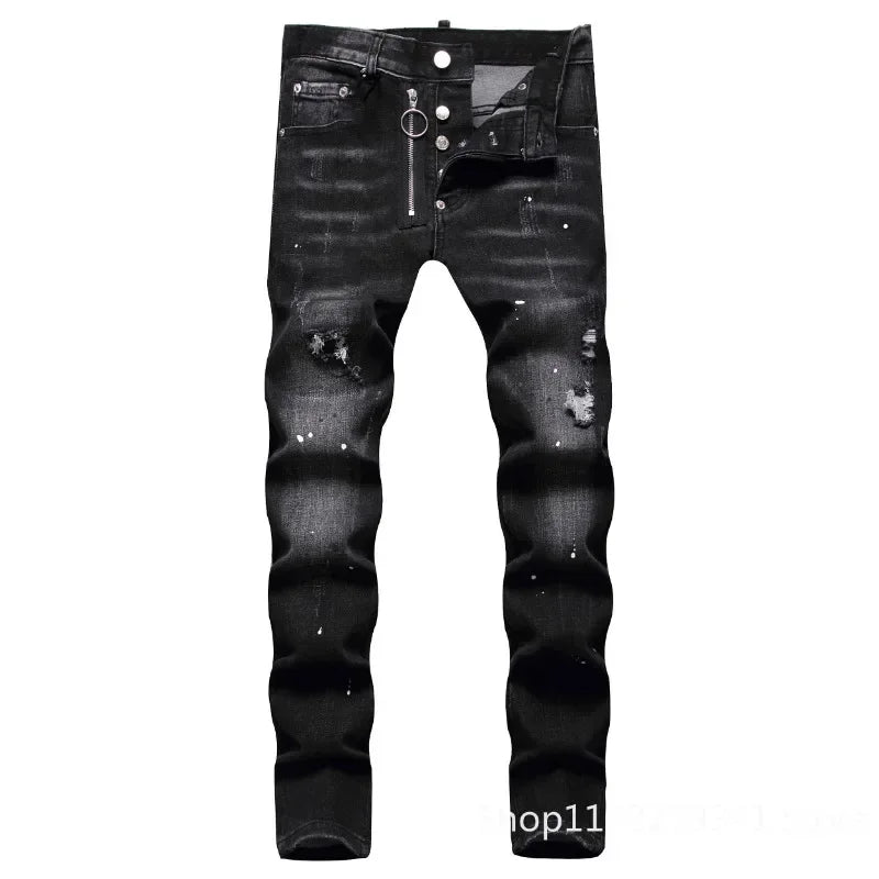 Skinny Denim Jeans Holes Jeans Italian Style Stretch Ripped Denim Pants Quality Denim Trousers