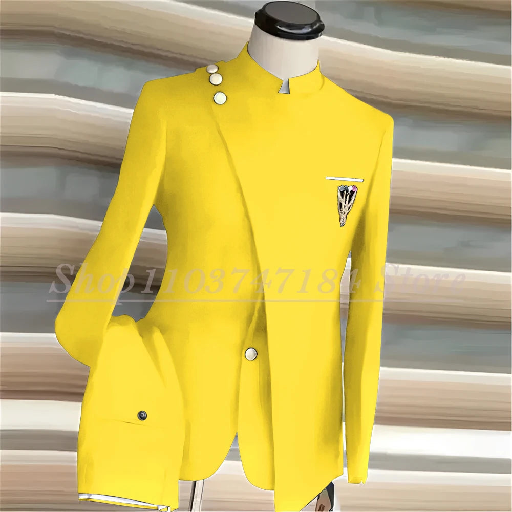Men's Suits Single Breasted Stand Lapel Blazer  Formal Occasion Party 2 Piece Jacket Pants