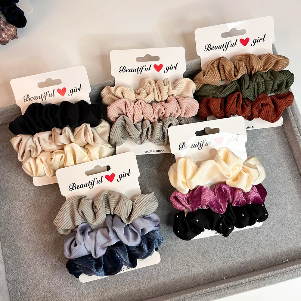 3PCS/Set Corduroy Knitted Small Scrunchies Elastic Hair Ties Women Girls Satin Ponytail Rubber Hair Bands Rope Hair Accessories