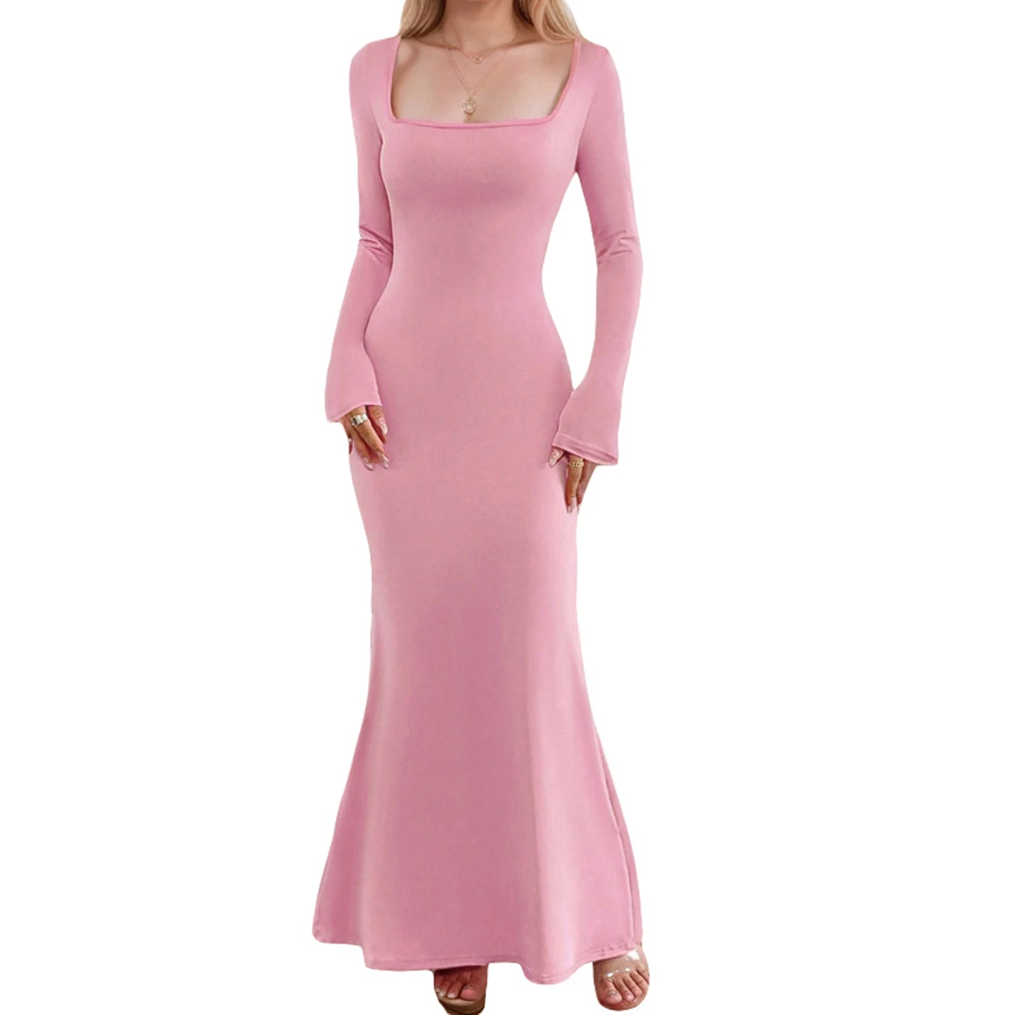 Maxi Dress with Ruffle Detail and Long Sleeves