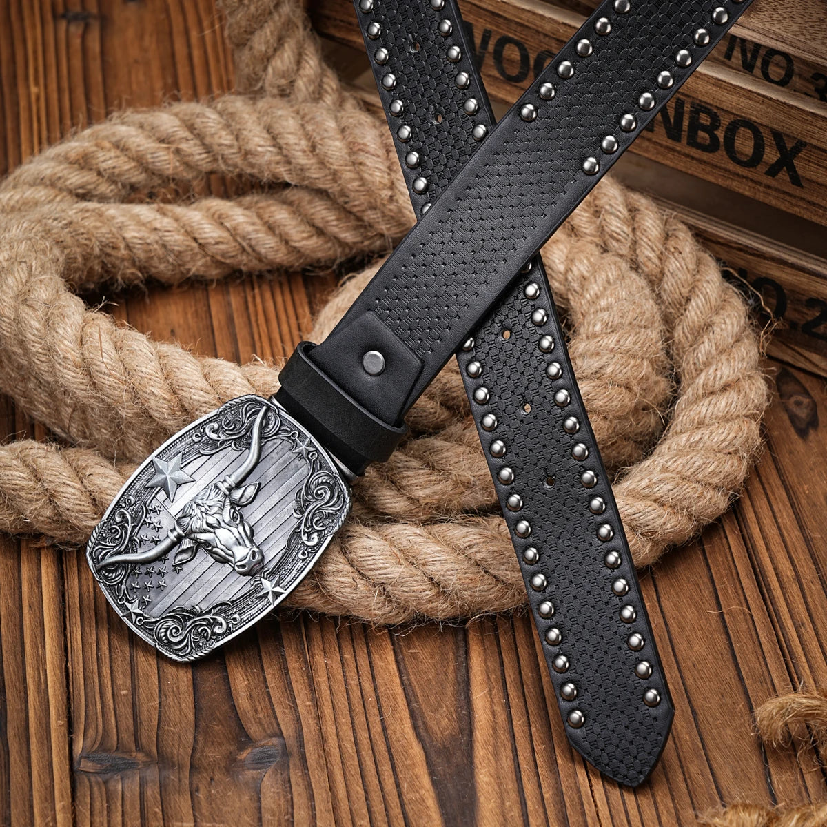 Men & Women-Western-Cowboy-PU Leather-Belts - Vintage Longhorn Belt Engraved Buckle Belt for Jeans