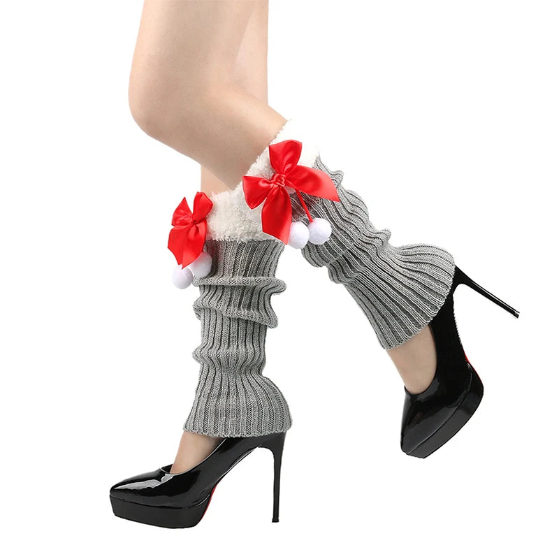 Winter Knit Leg Warmers with Faux Fur Trim and Button Detail Cozy Knee High Boot Socks Cable Knit Leggings