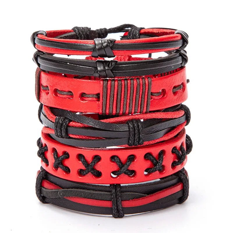 1 Fashion Bracelet Viking  Bracelet For Men Hand Bracelets Woven Skull Hand Jewelry Adjustable Leather Set Bracelet