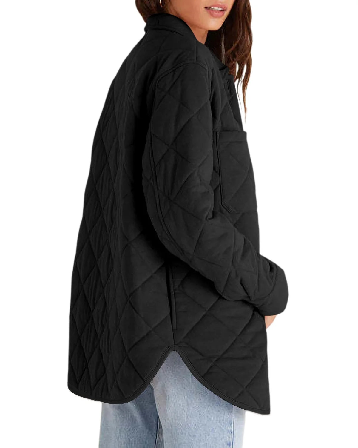 Lightweight Quilted Jackets Loose Casual Elegant Lapel Collared Single-breasted Warmth Jacket