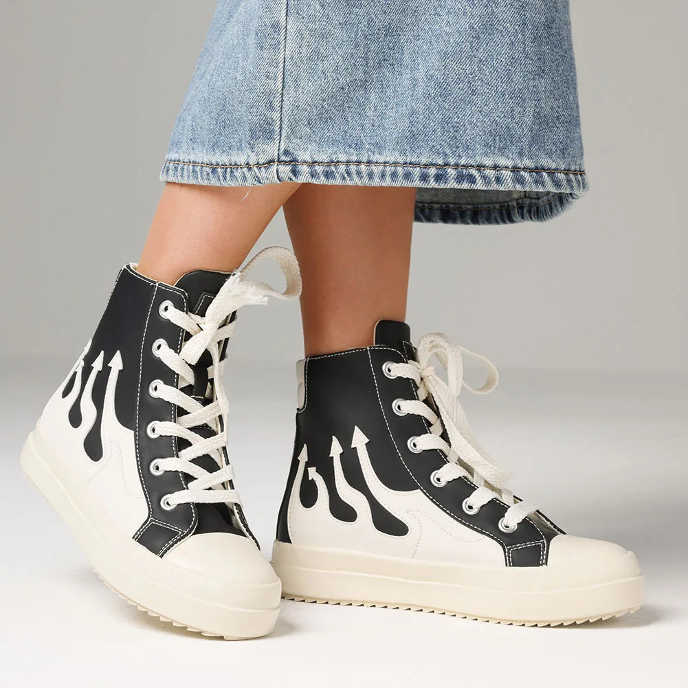 Lace-up  Ankle High Fashion Flame Mixed Colors Thick Bottom Casual Comfortable Sporty Sneakers