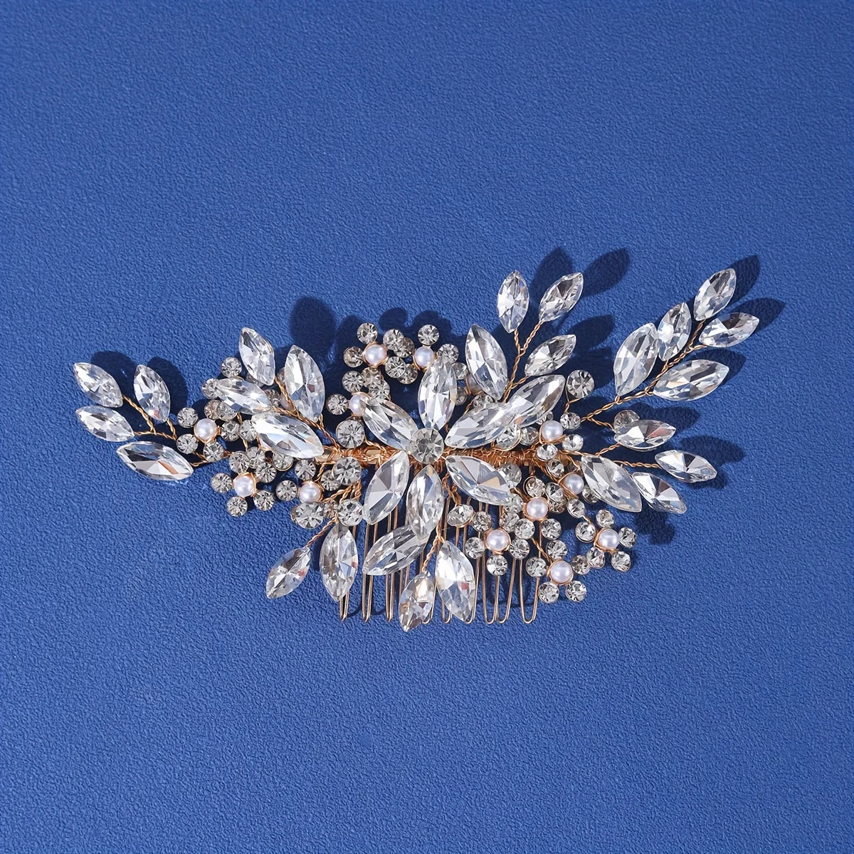 Women's Crystal Pearl Hair Comb Rhinestone Flower Leaf Hairpin Bridal Wedding Headband Jewelry Comb Pin Accessory