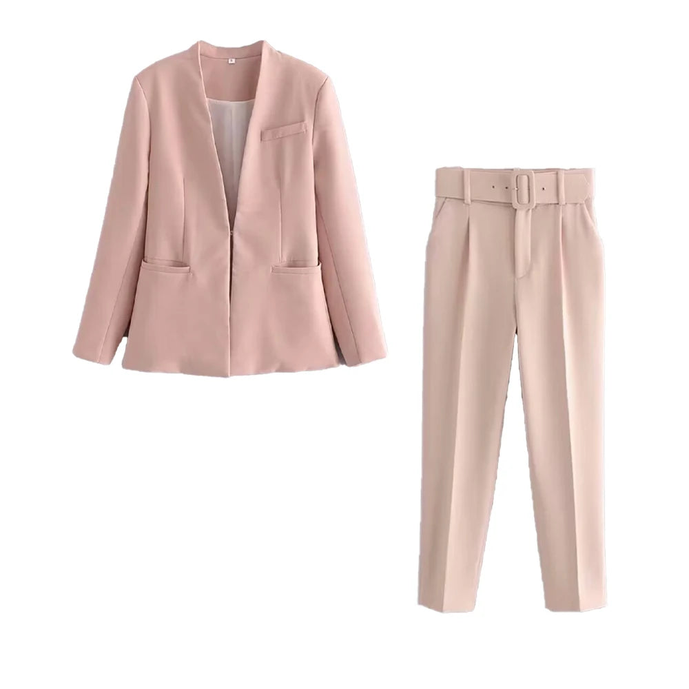 Casual Women's Wear Simple Fashion Solid Color Suit Top Straight Pants Set Two Piece Set Blazer Pants
