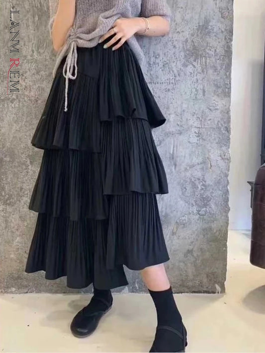 Asymmetric Pleated Medium And Long Ruffle Irregular Skirt
