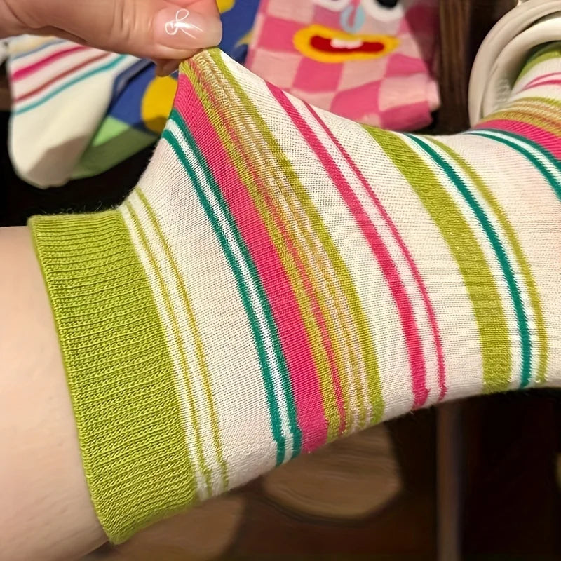5 Pairs Of Colorful Cartoon Socks Quirky And Cute Mid-calf Socks, Comfortable And Breathable For Daily Work
