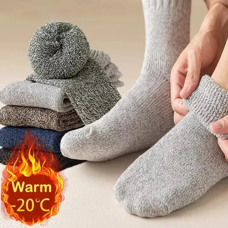 5 Pairs Autumn Winter Thick Towel Warm Socks Men And Women Keep Warm Socks Retro Solid Color Casual Wool Socks Gifts