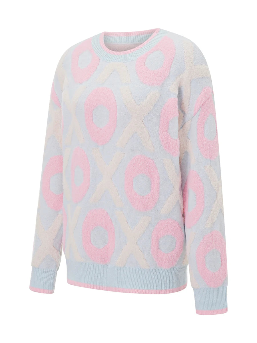 Women s Heart Pattern Knit Sweater with Round Neck and Long Sleeves - Cozy Jacquard Knitwear for Her