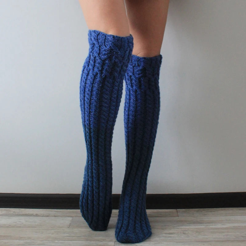 Winter Cable Knit Thigh High Socks Fashion Over the Knee Leg Warmers Solid Color Boot Stockings