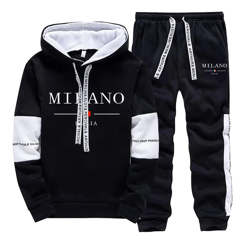 Men's Sportswear Hooded Sweatshirts Jogger Pants Male Daily Casual Sport Jogging Suit Italia Milan Printed Hoodies
