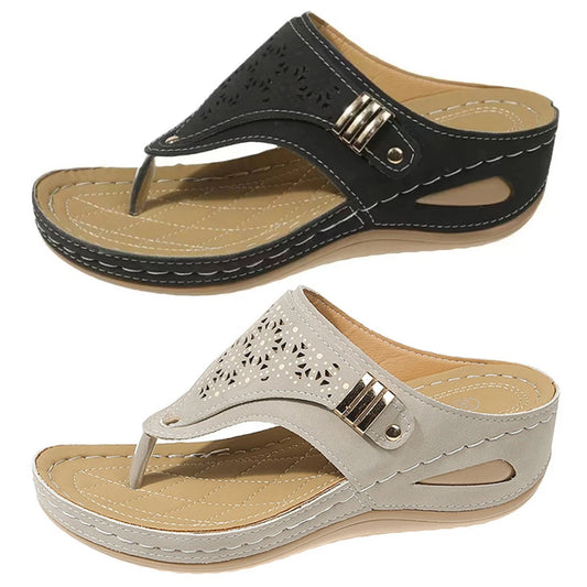 Women Orthopedic Sandals Casual Wedge Sandals Breathable Thick Sole Beach Shoes Comfortable Clip Toe Sandals for Outdoor Travel