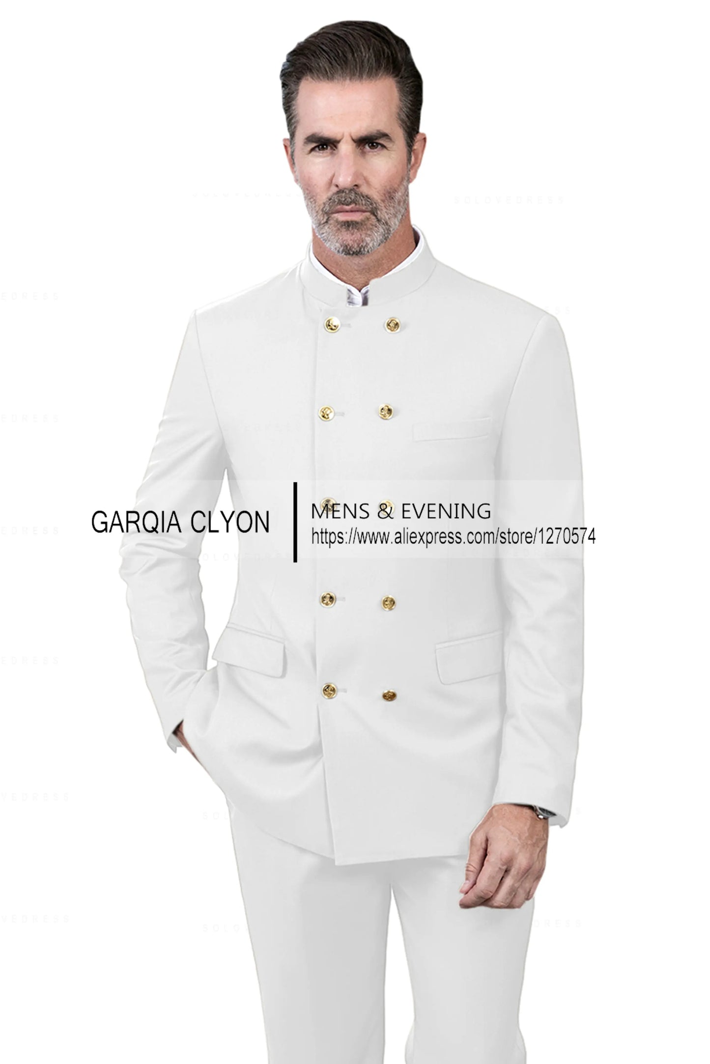 2 Piece Stand Collar Double-Breasted Chinese Style  Men's Suits With 3 Real Pocket Wedding SuitsTailored Fit (Blazer+Pants)