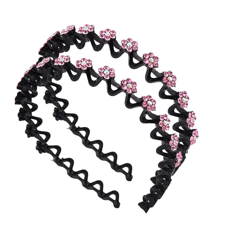 Non-slip Rhinestone Headbands Solid Wave Hairbands for Women Bezel Fashion Hair Hoop Ladies Boutique Hair Accessories
