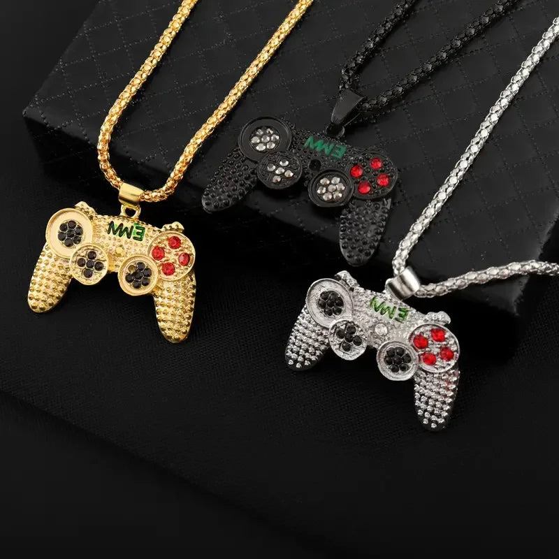 Black Gold Plated Crystal Game Controller Pendant Necklace For Men  Jewelry