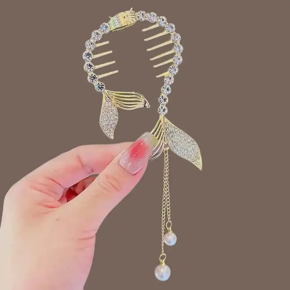Flower Tassel Hair Clip Women Ladies Butterfly Rhinestone Pearl Metal Hair Claw Round Bun Ponytail Holder Hair Accessories