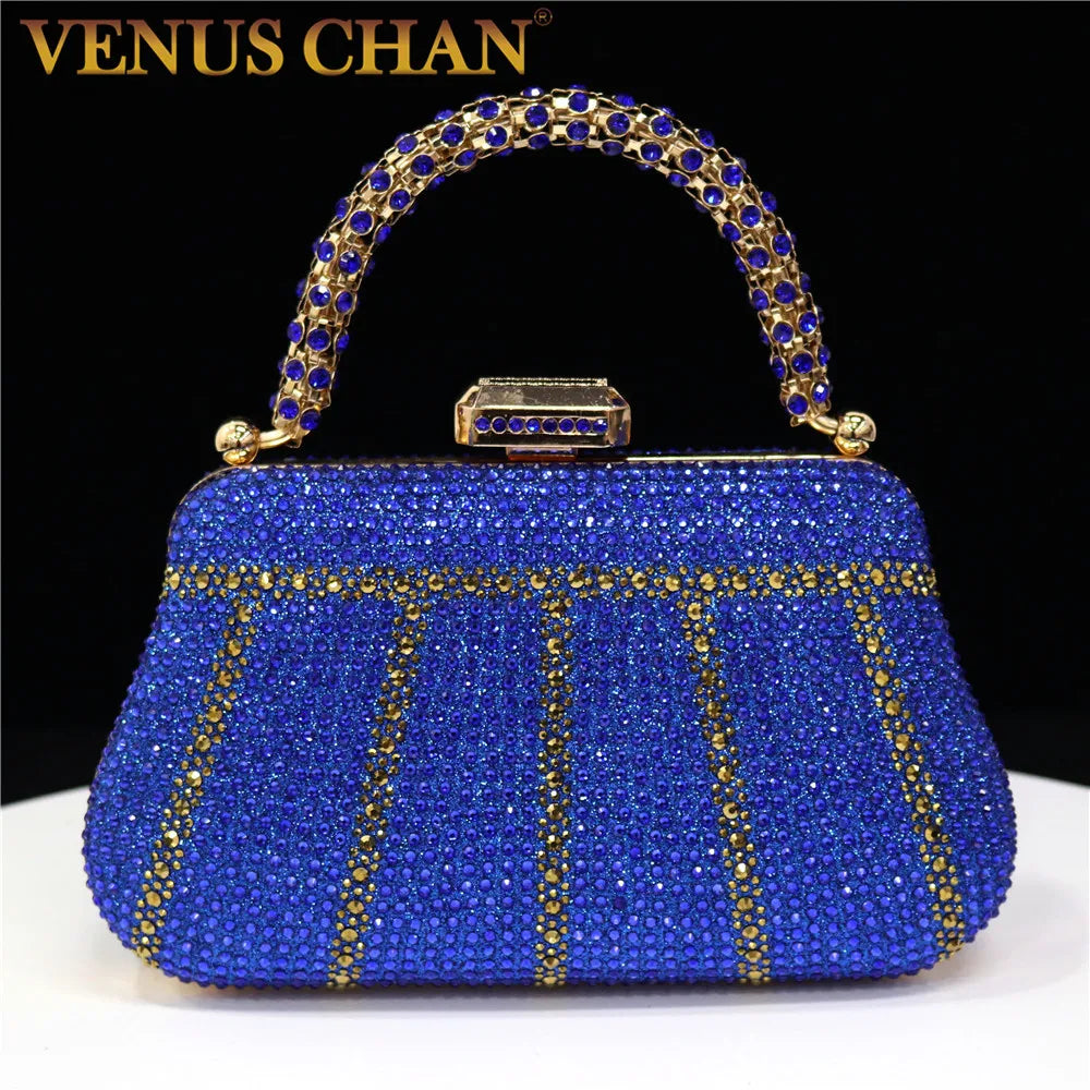 Popular In Exquisite Evening Bags With Diamond Design Fashion Handle Clutch Rhinestone Embellished Long Chain Bag