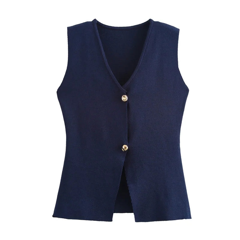 Woman Knit Vest Top Cropped Sleeveless Vests for Women Button Summer Vest Top Knitted Short Tops