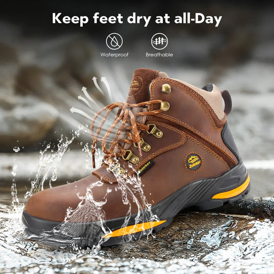 Zoleker Hike Boots for Men,Soft Toe, Slip Resistant Safety Shoes, Waterproof Anti-Fatigue