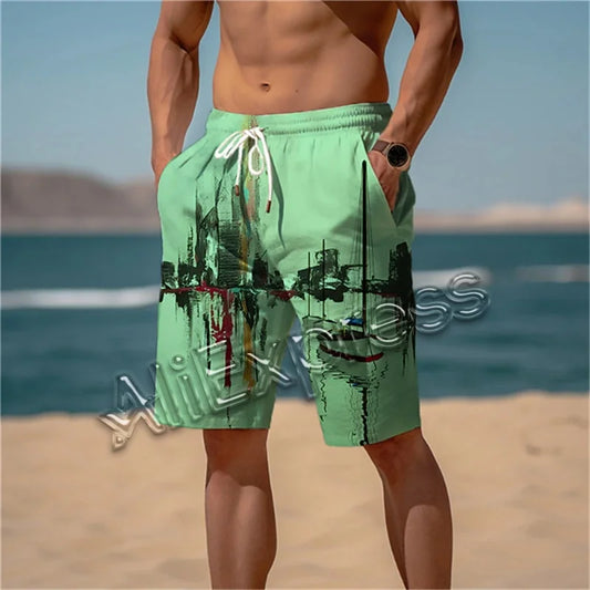 Fashion Lake Reflection Pattern Beach Short Mens Trend Personalization 3D Printed Board Shorts Loose Casual Oversized Swim Trunk