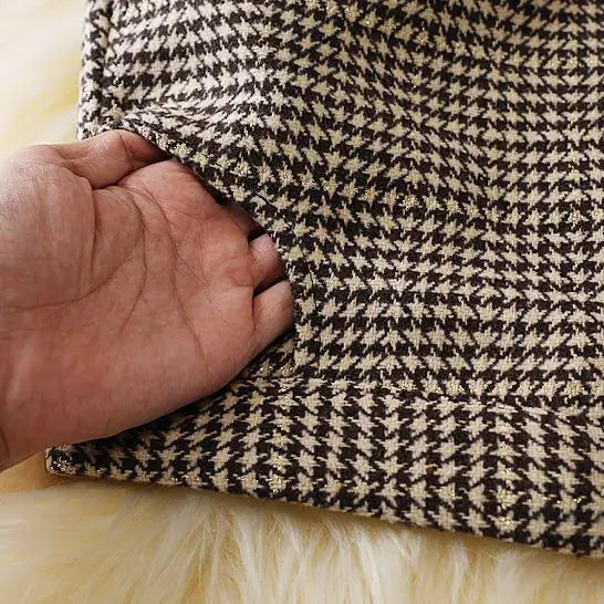 Woolen Skirt High Waist Package Hip Skirt Houndstooth Plaid Long