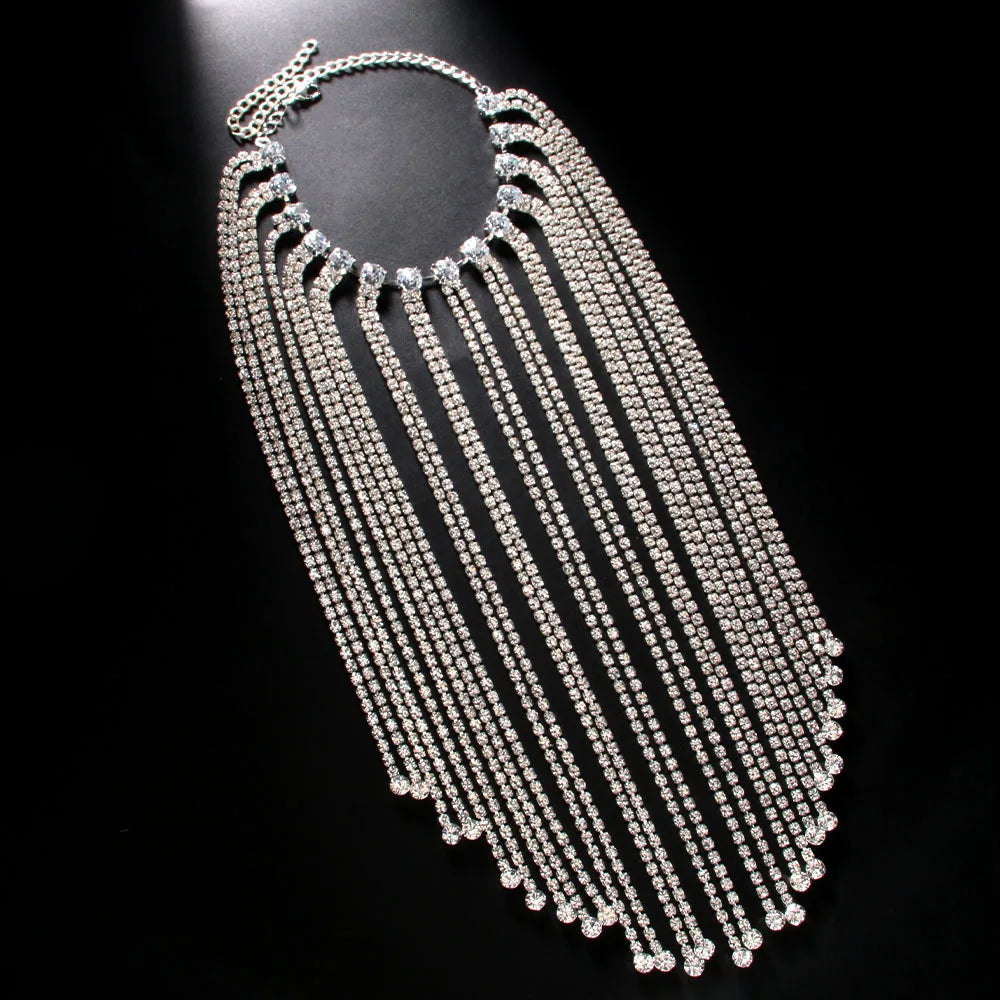 Fashion Tassel Bracelet Chain Long  Wrist Decoration Exquisite Geometric Rhinestone Open Bangle
