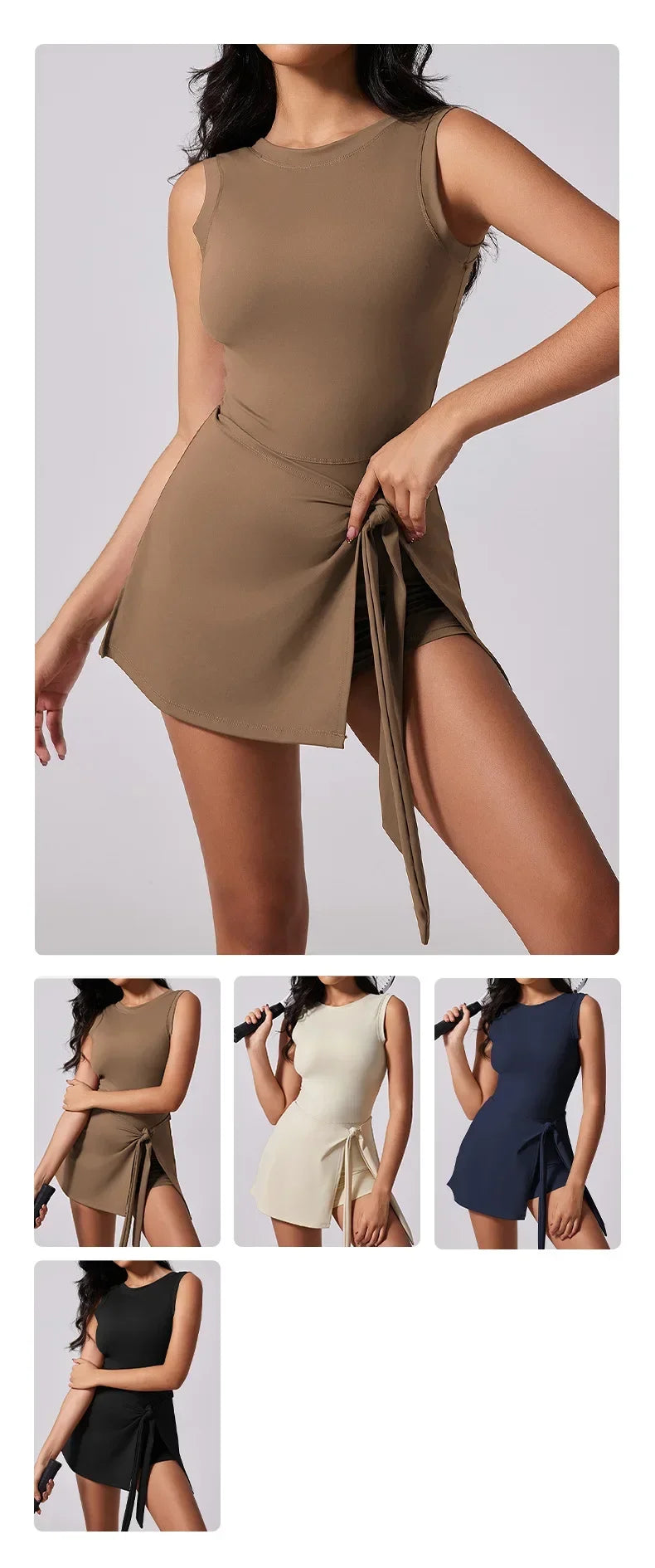 Women Summer Safe Yoga Tennis Skirts Gym Golf Running Sports Fitness With Chest Pads One Piece Skirt Anti Glare Dance Skirt