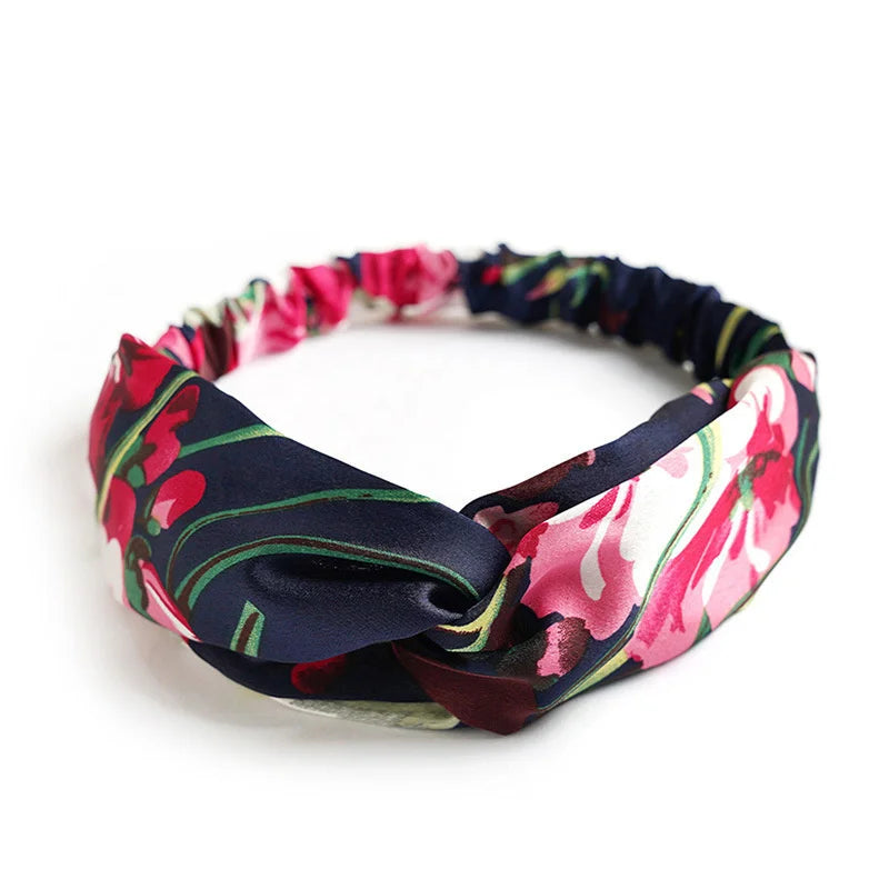 Boho Women Soft Solid Print Headbands Vintage Cross Knot Elastic Hairbands Turban Bandanas Hair Bands Hair Accessories