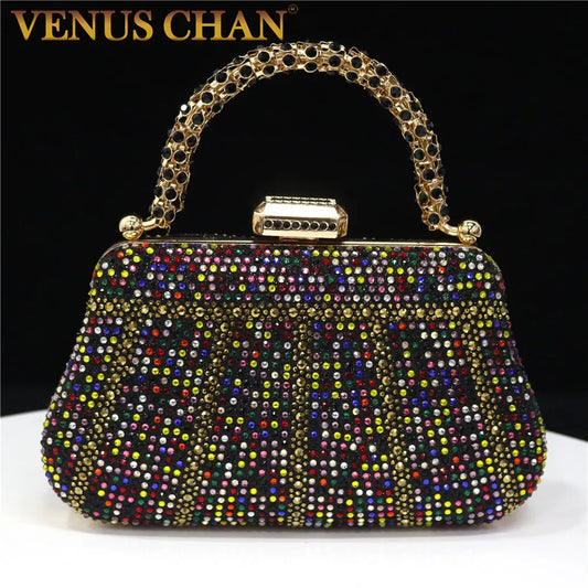 Popular In Exquisite Evening Bags With Diamond Design Fashion Handle Clutch Rhinestone Embellished Long Chain Bag
