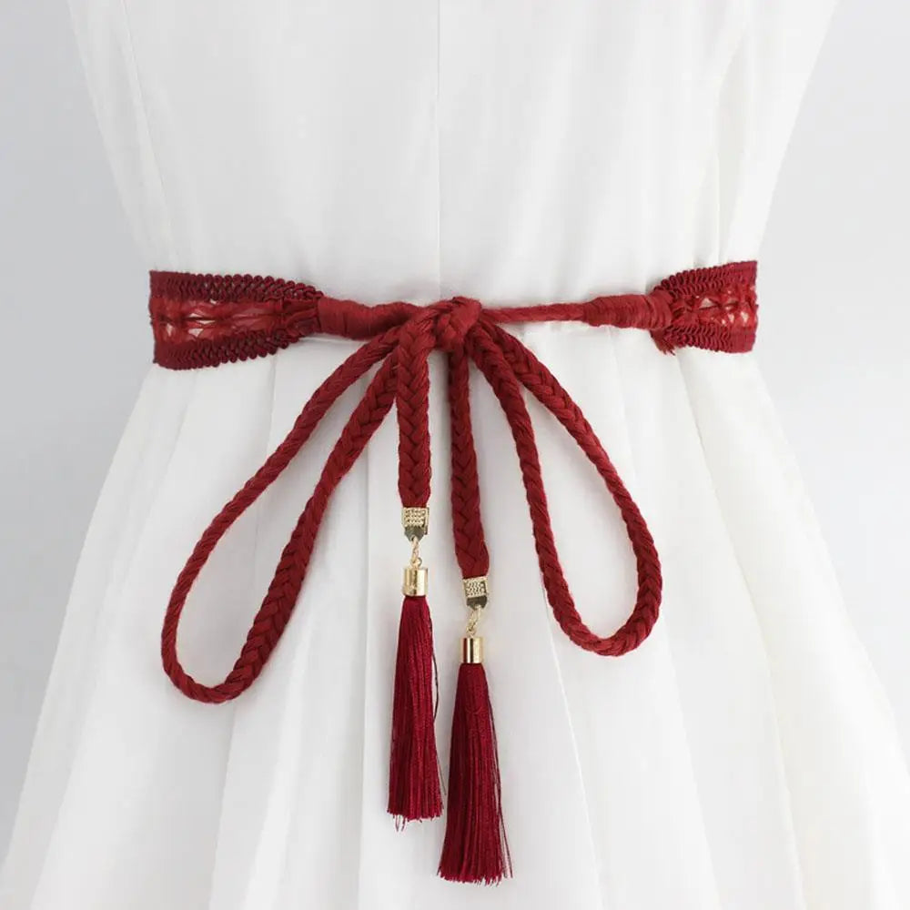 Ethnic Style Braided Woven Tassel Belt Boho Knot