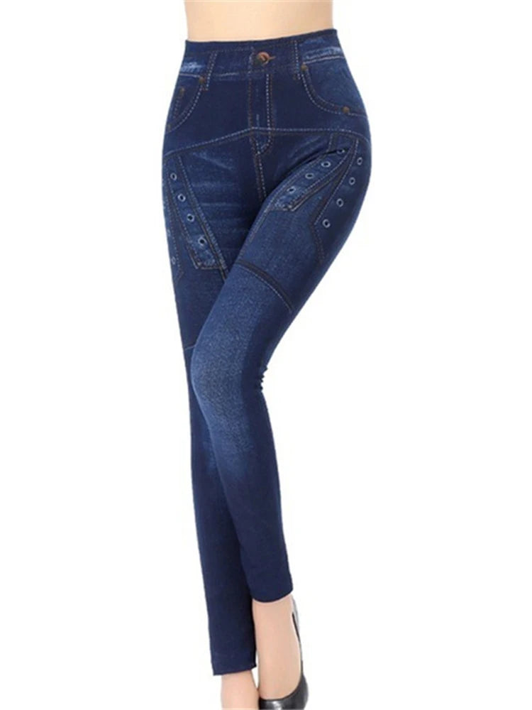 Leggings High Waist Elastic Butterfly Printed Pencil Pants Faux Denim Leggings